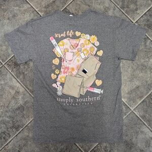 Simply Southern Women's Medium Short Sleeve Grey Scrub Life Shirt